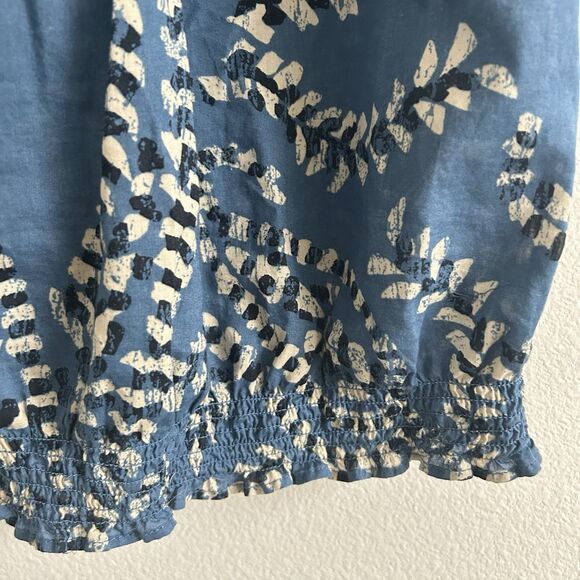 Jones New York Geometric Blue Peasant Boho Blouse Puff Sleeve Size Small - Picture 5 of 9